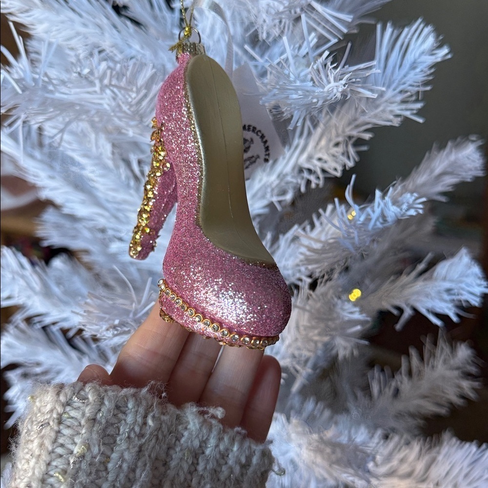 Glittery Pink and Gold Fashion High Heel Ornament NEW